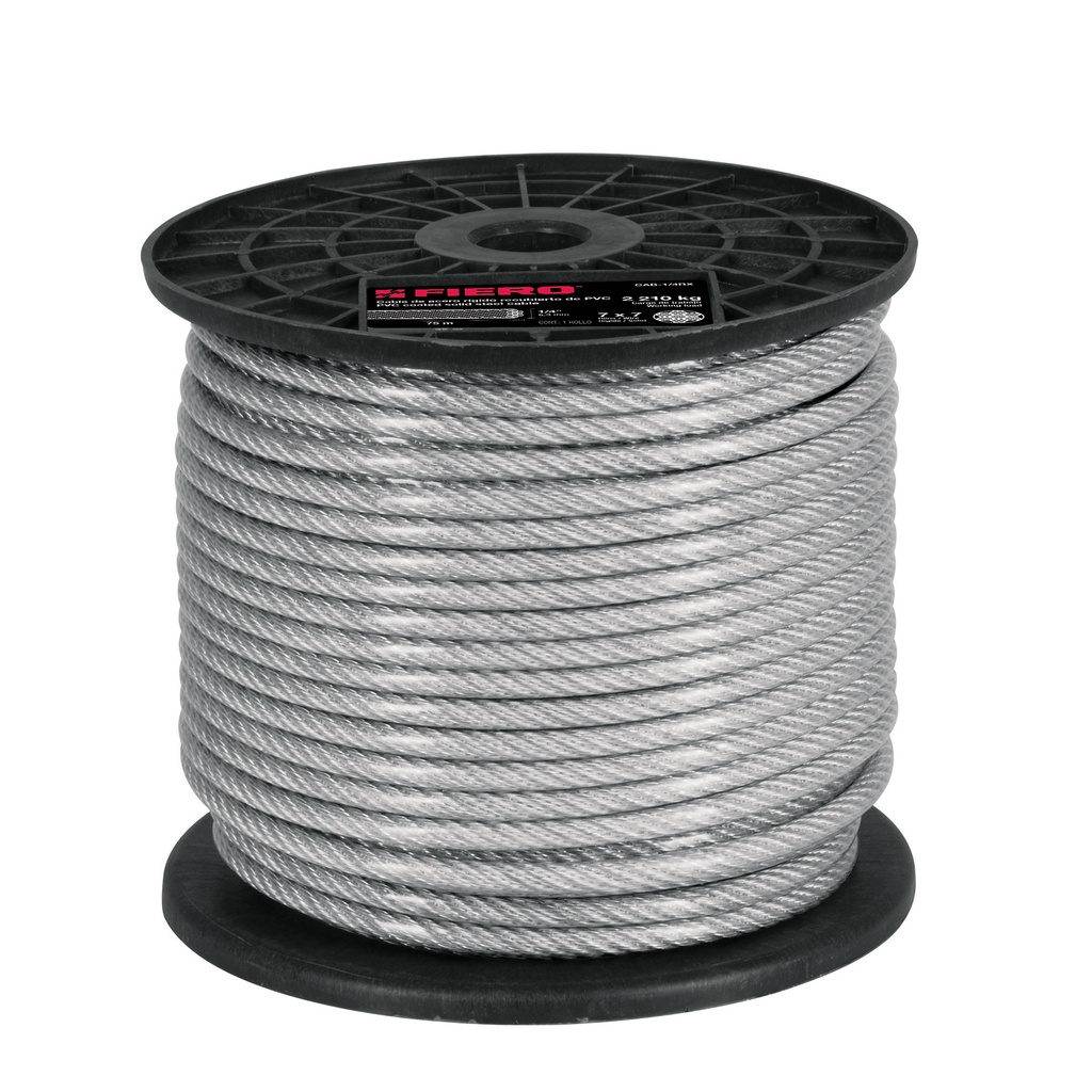 Metro de cable rígido 1/4' acero 7x7 recubierto PVC, 75 m - Pag 550