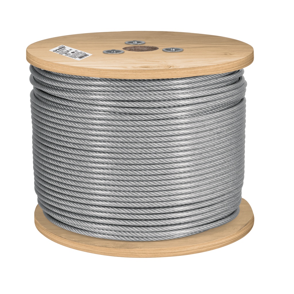 Metro de cable rígido 1/8' acero 7x7 recubierto PVC, 300 m