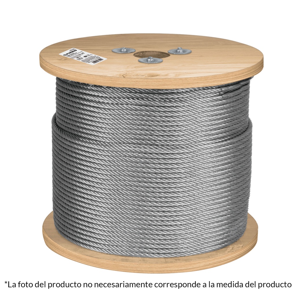 Metro de cable rígido 3/16' de acero 7x7 hilos, 300 m, Fiero