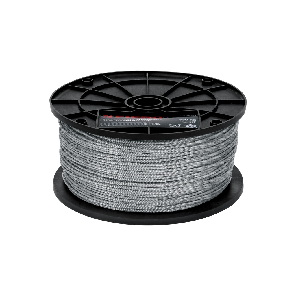Metro de cable rígido 3/32' de acero 7x7 hilos, 300 m, Fiero
