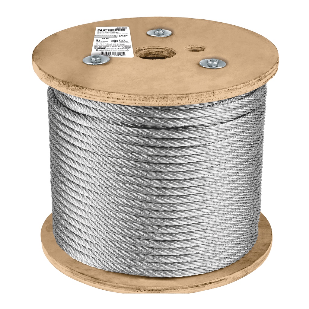 Metro de cable rígido 5/16' de acero 7x7 hilos, 75 m, Fiero - Pag 550