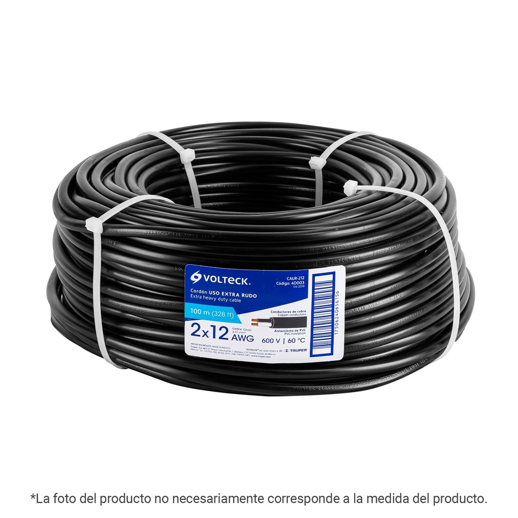 Metro de cable uso extra rudo 2 x 14 AWG en rollo de 100 m
