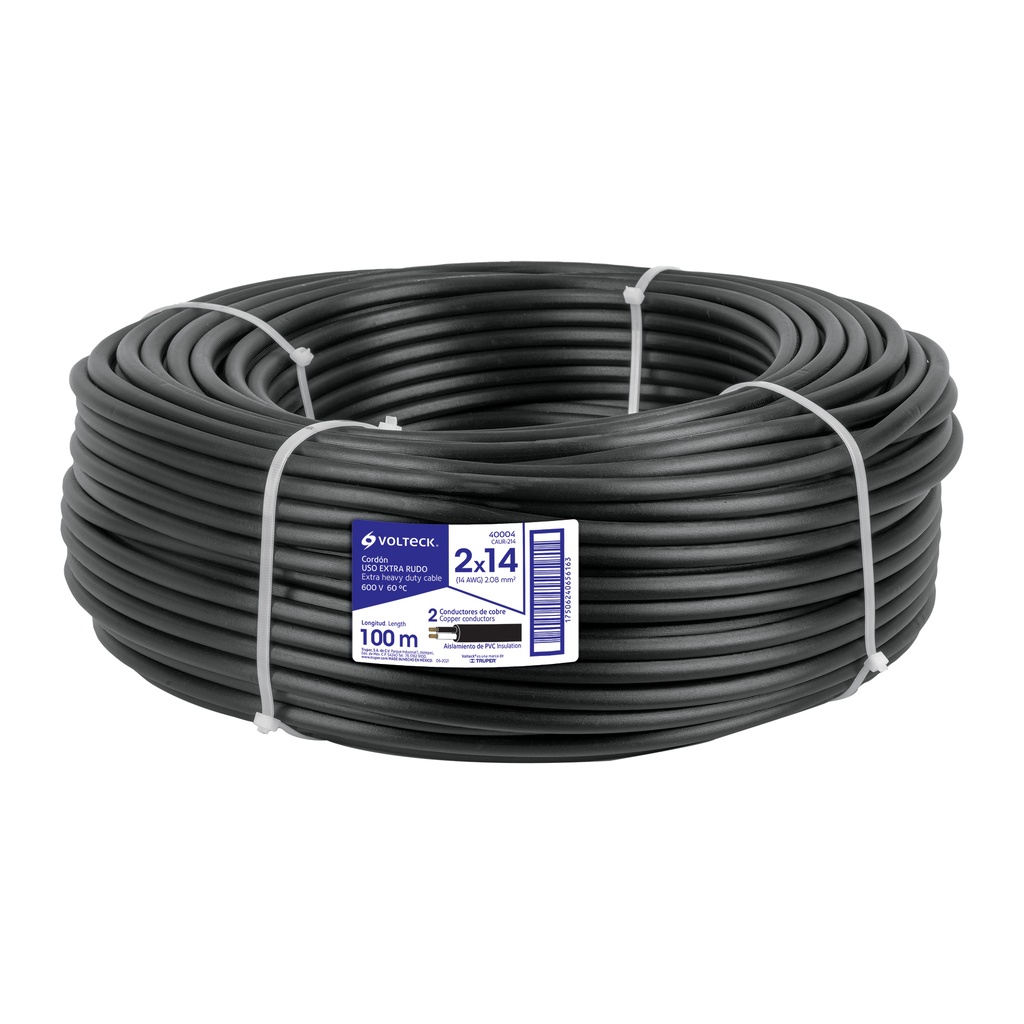 Metro de cable uso extra rudo 2 x 14 AWG en rollo de 100 m