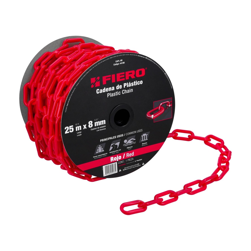 Metro de cadena de 8 mm de plástico roja, carrete de 25 m - Pag 741