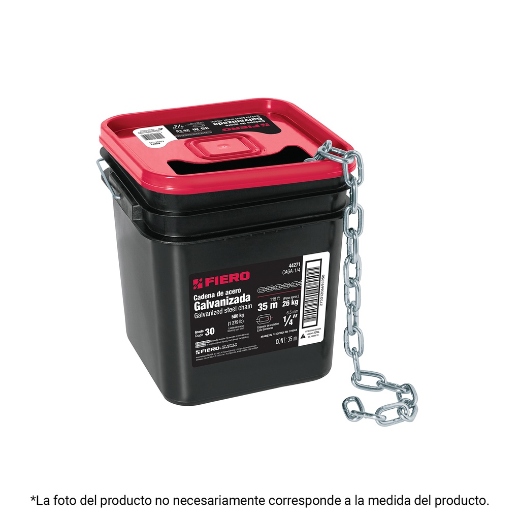 Metro de cadena galvanizada de 3/8', 10 m en cubeta, Fiero