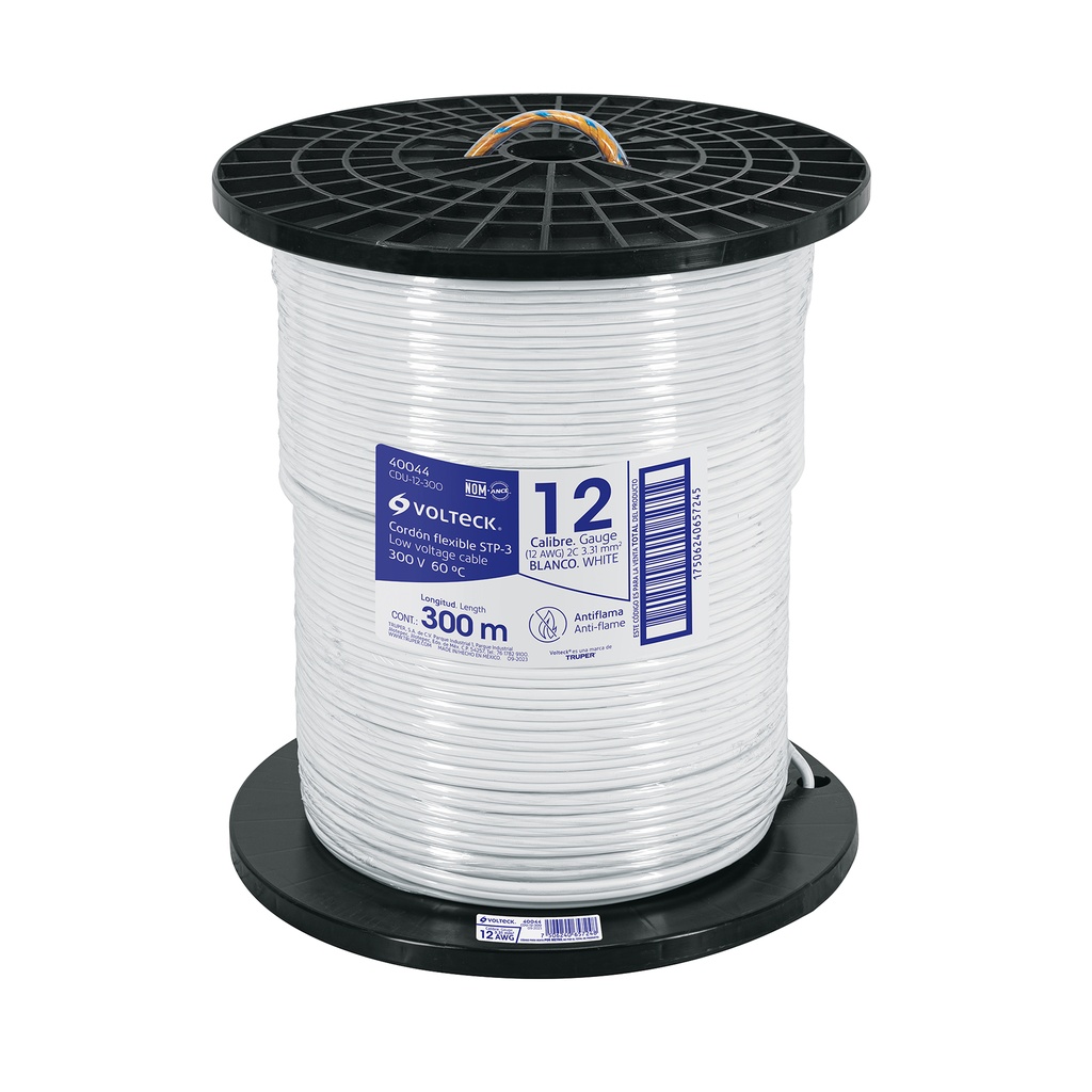 Metro de cordón dúplex flexible SPT 12 AWG en carrete 300 m