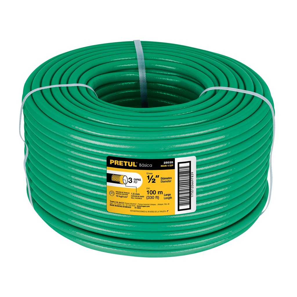 Metro de manguera 1/2' 2 capas en rollo de 100 m, Pretul