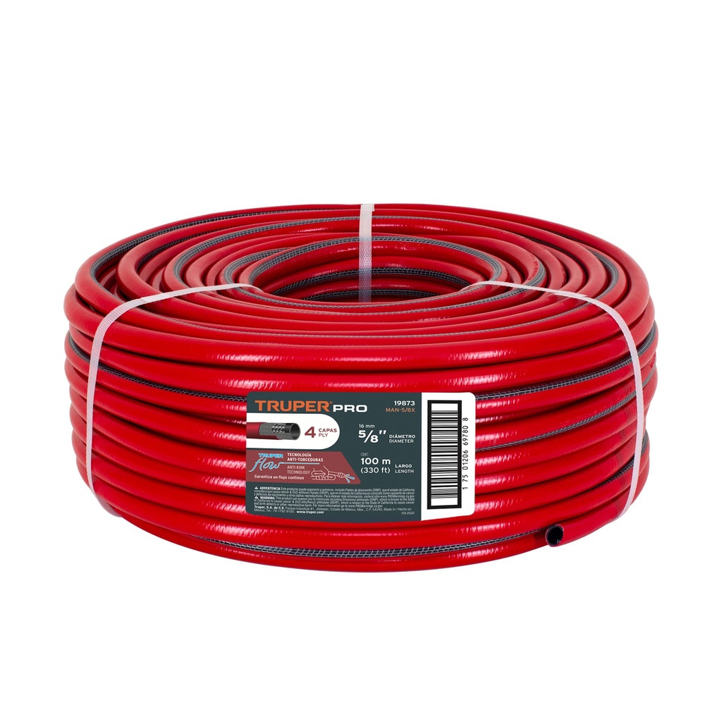 Metro de manguera 5/8' 4 capas en rollo de 100 m, Truper - Pag 228