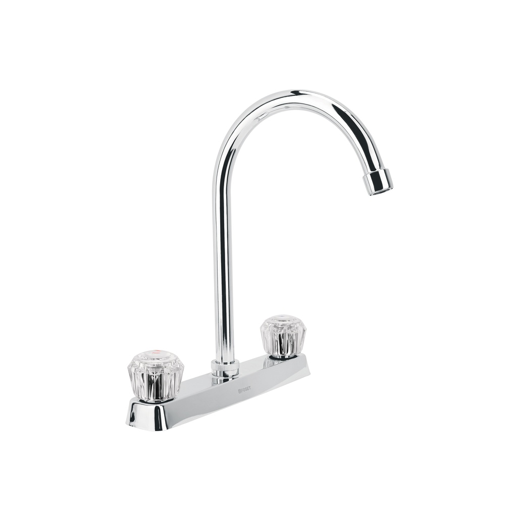 Mezcladora 8' p/fregadero, cuello curvo, manerales acrílico