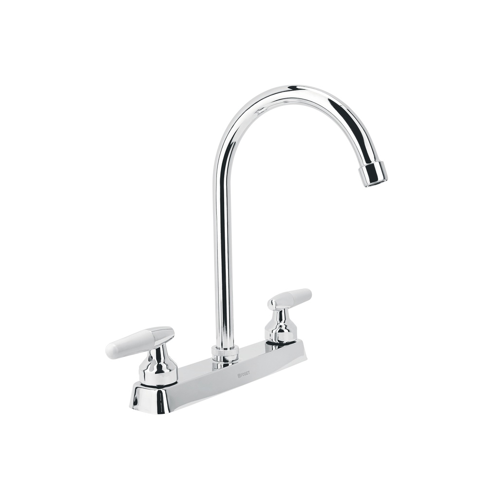 Mezcladora 8' p/fregadero, cuello curvo, manerales cono
