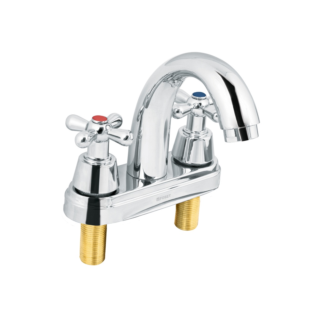 Mezcladora cromo 4' para lavabo, nariz curva, cruceta, Aqua