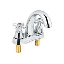 Mezcladora cromo 4' para lavabo, nariz curva, cruceta, Aqua