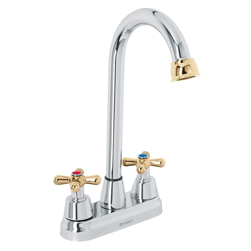 [T45621] Mezcladora cromo-oro 4' p/lavabo, tipo bar, cruceta, Aqua