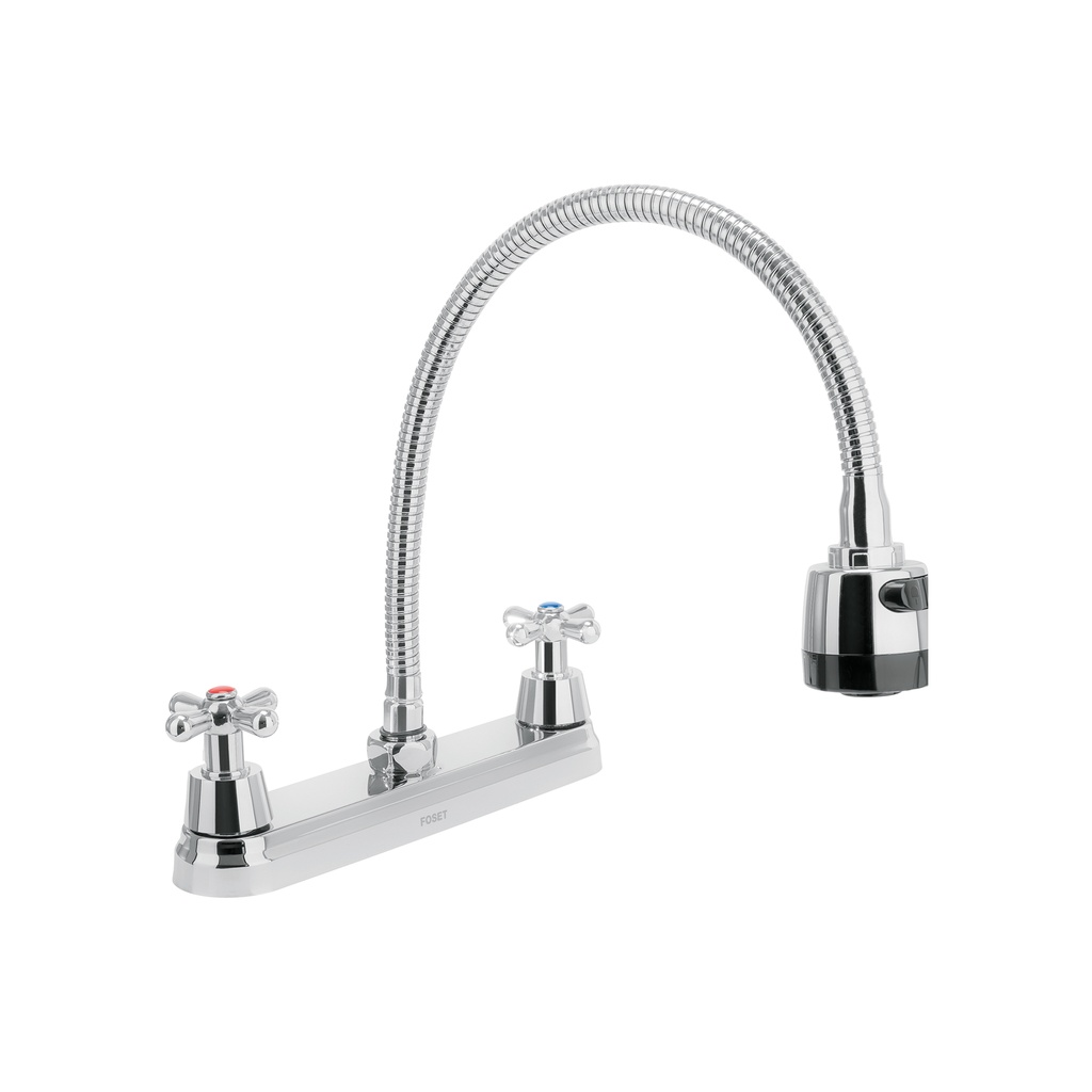 Mezcladora inox 8' p/fregadero, flexible, cruceta, Aqua