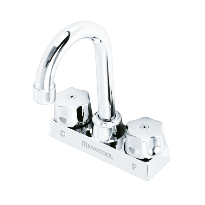 Mezcladora para lavabo 4" cuello bar maneral tipo 4 puntas, ABS y cuerpo laton