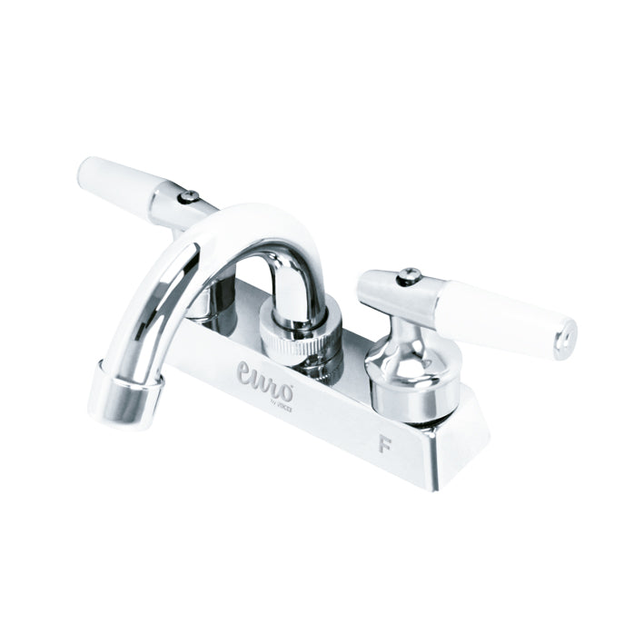 Mezcladora para lavabo 4" cuello curvo maneral tipo marfil