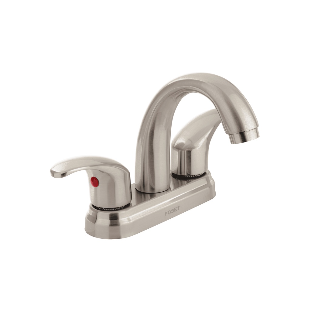 Mezcladora satín 4' para lavabo, nariz curva, palanca, Aqua
