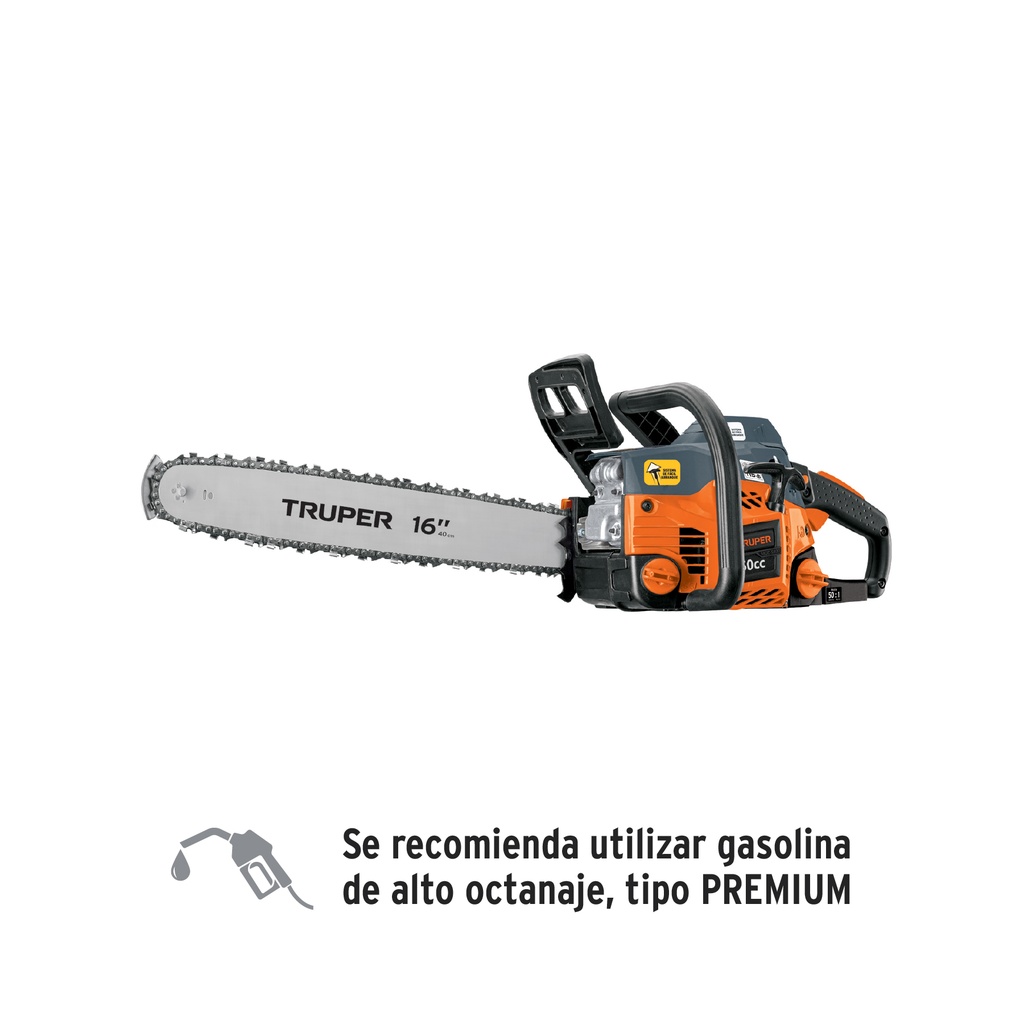 Motosierra 50 cc a gasolina con barra de 16', Truper