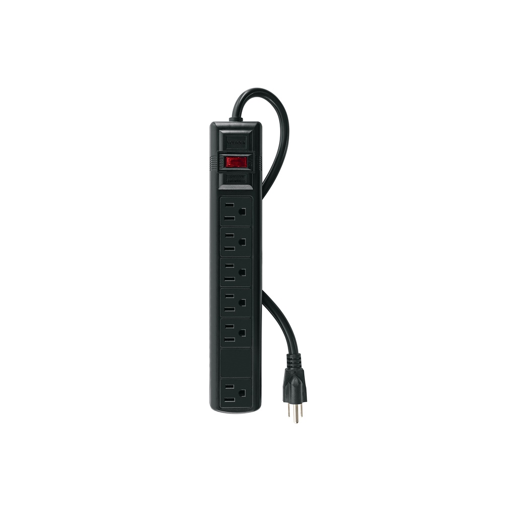 Multicontacto 14 AWG 6 ent., sup. de picos 450 joules, negro