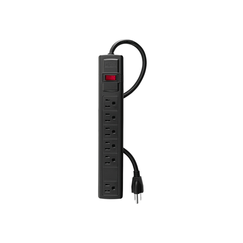 Multicontacto 16 AWG doméstico con 6 entradas, negro Volteck