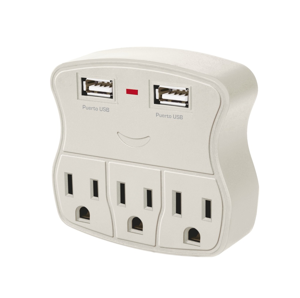 Multicontacto de pared 3 toma corriente + 2 USB