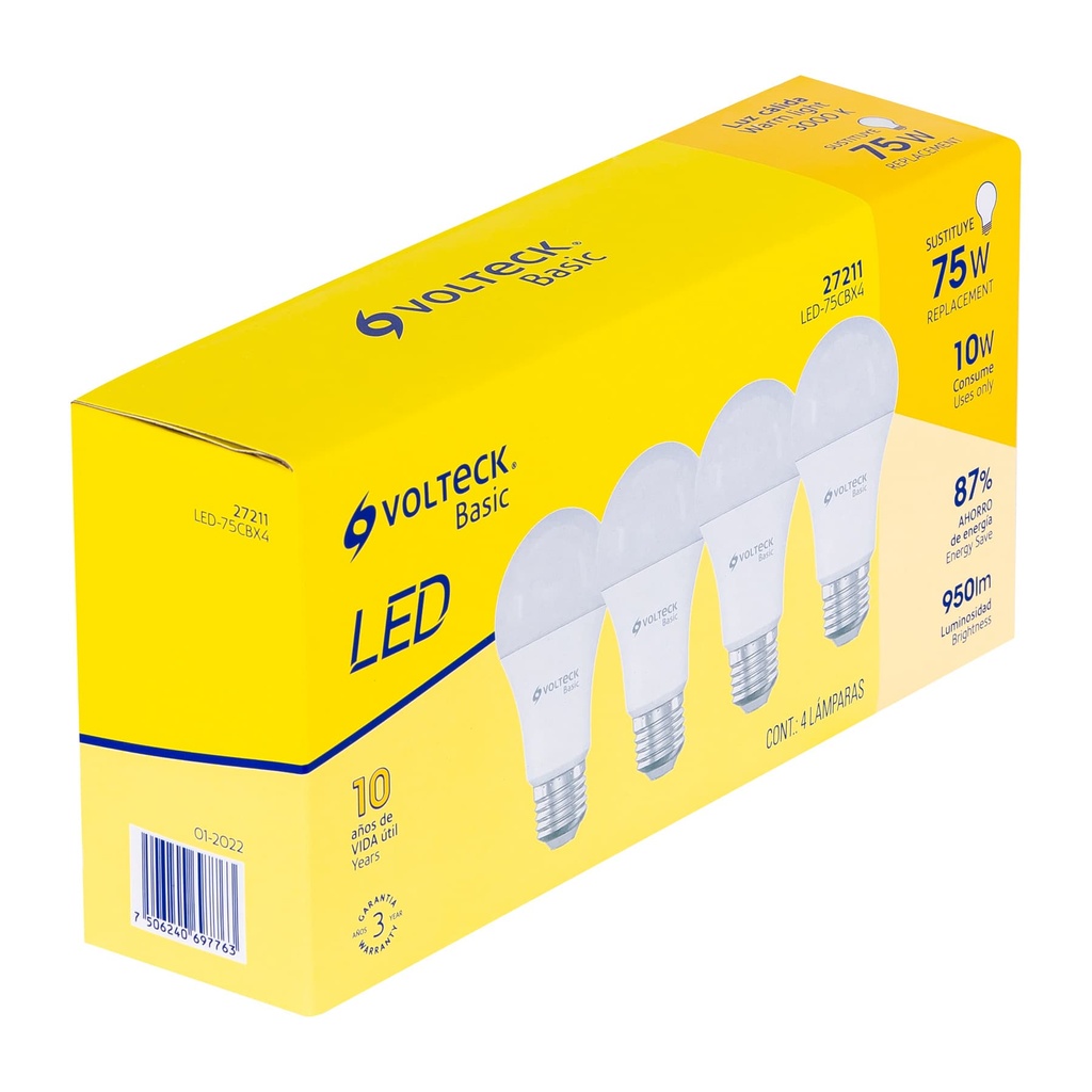 Pack de 4 lámparas LED A19 10 W (equiv. 75 W), luz cálida - Pag 443