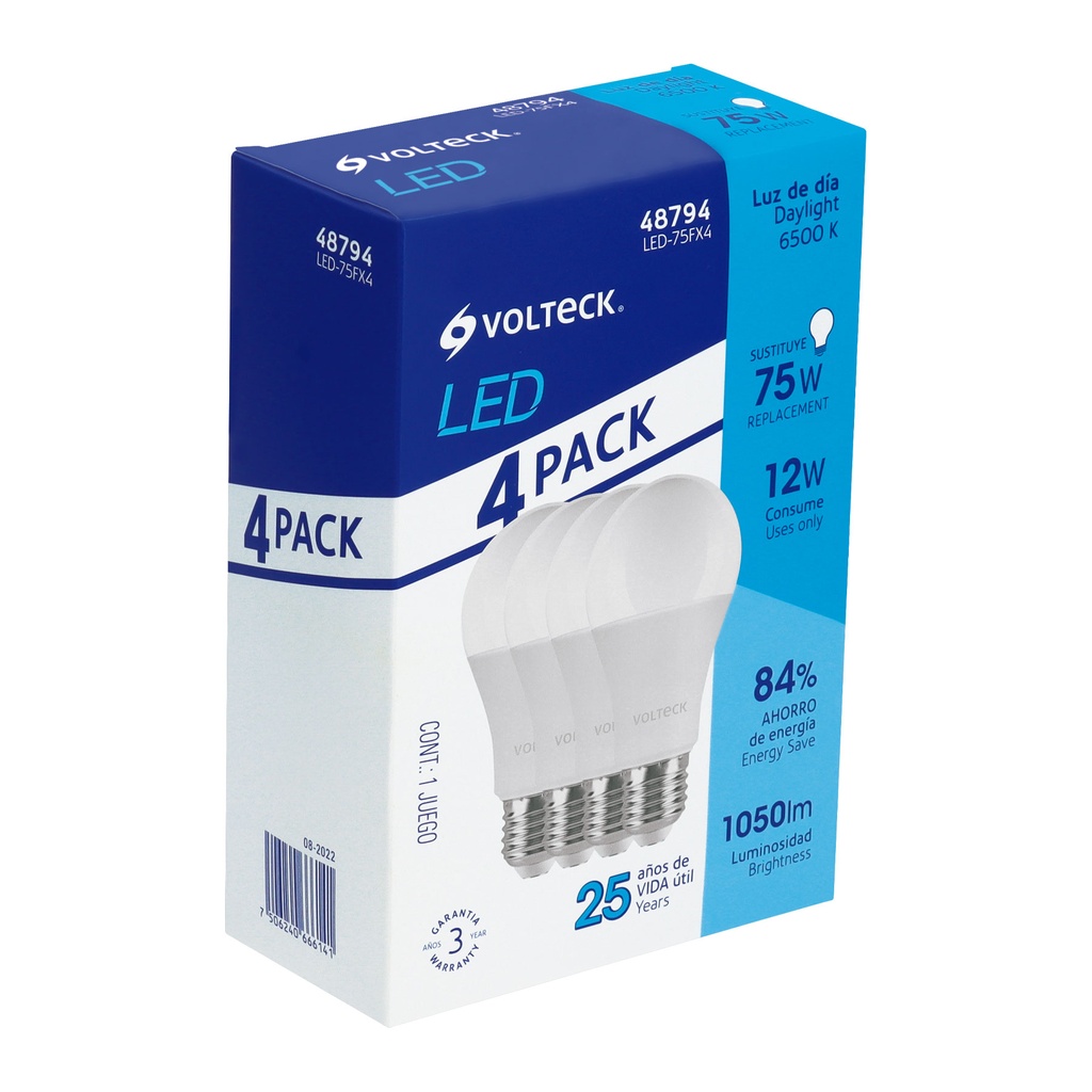 Pack de 4 lámparas LED A19 12 W (equiv. 75 W), luz de día - Pag 443