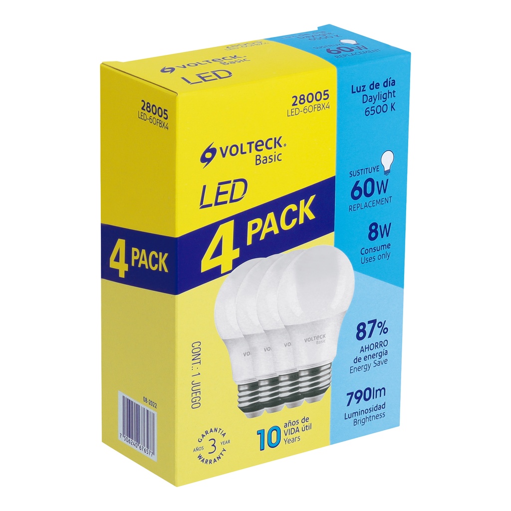 Pack de 4 lámparas LED A19 8 W (equiv. 60 W), luz de día - Pag 443