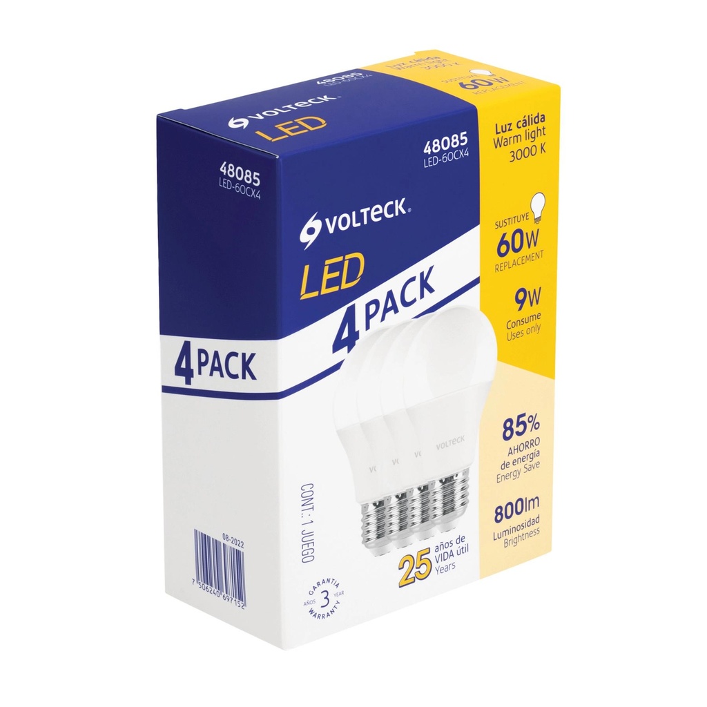 Pack de 4 lámparas LED A19 9 W (equiv. 60 W), luz cálida - Pag 583