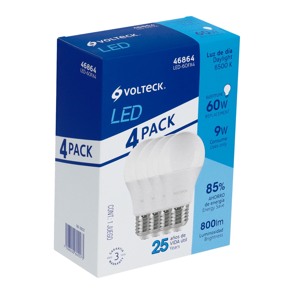 Pack de 4 lámparas LED A19 9 W (equiv. 60 W), luz de día - Pag 443