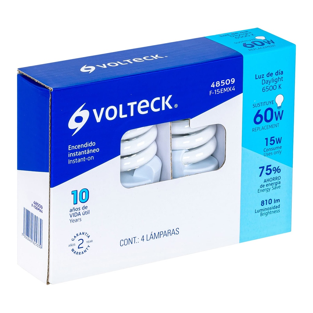 Pack de 4 lámparas espiral mini T2 15 W luz de día, en caja - Pag 448