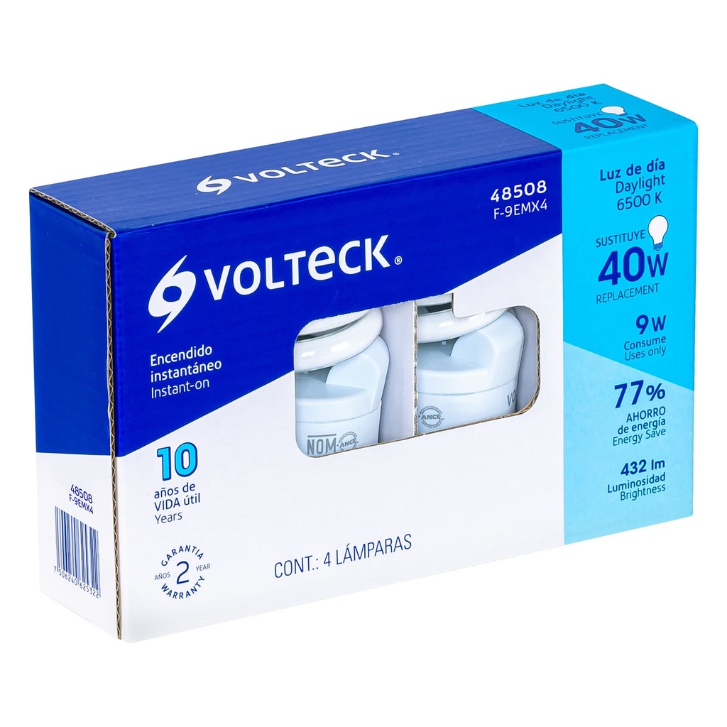 Pack de 4 lámparas espiral mini T2 9 W luz de día, en caja - Pag 448