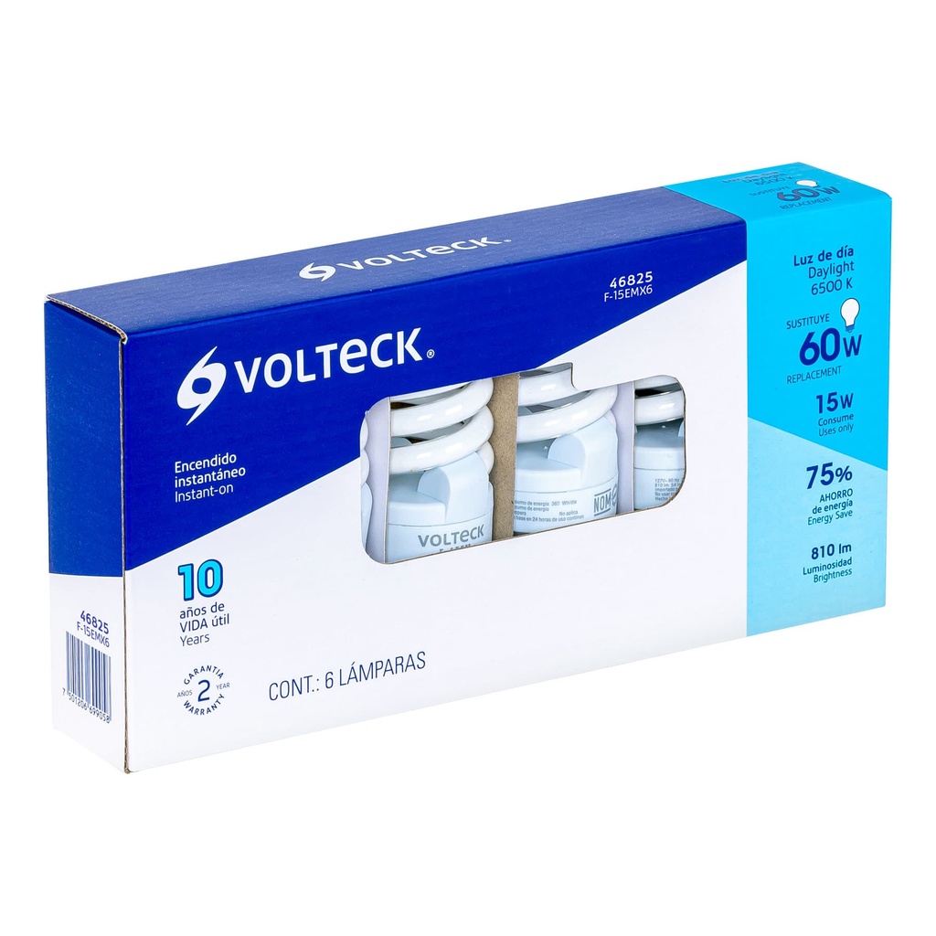 Pack de 6 lámparas espiral mini T2 15 W luz de día, en caja - Pag 448