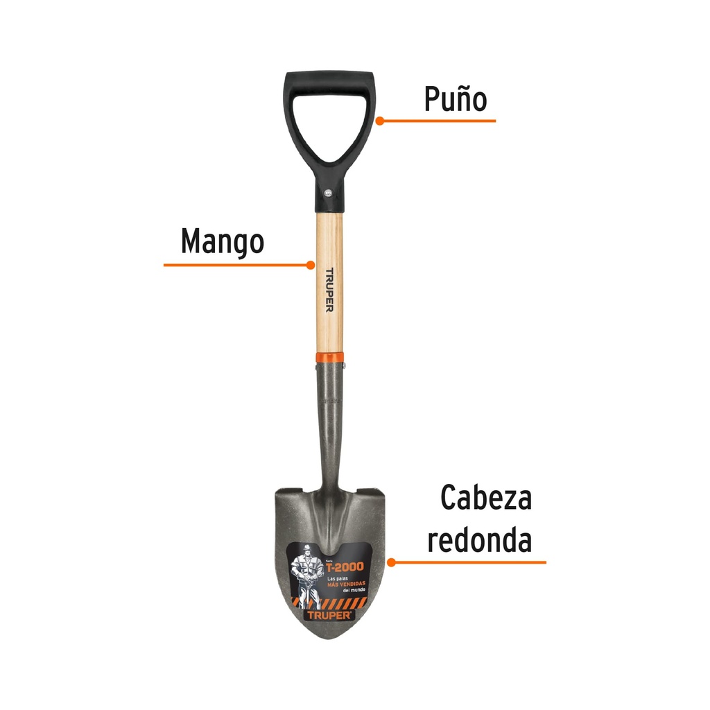Pala sanitaria cabeza plástica, puño 'Y', mango 27', Truper