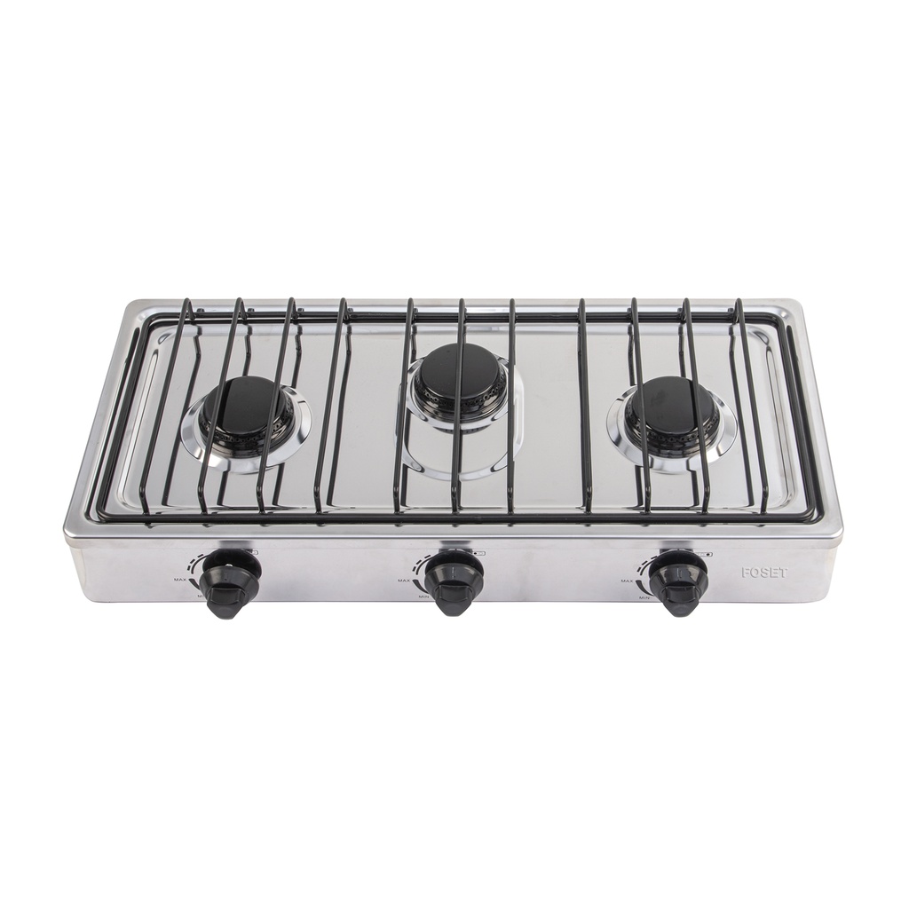 Parrilla de gas de sobreponer 3 quemadores, inox, Foset