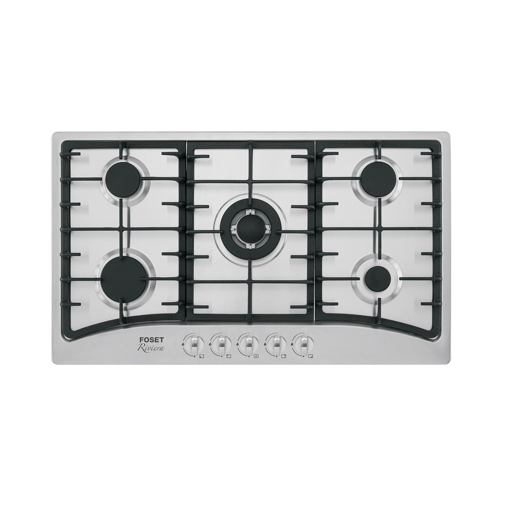 Parrilla de gas empotrable 5 quemadores, acero inox, Foset