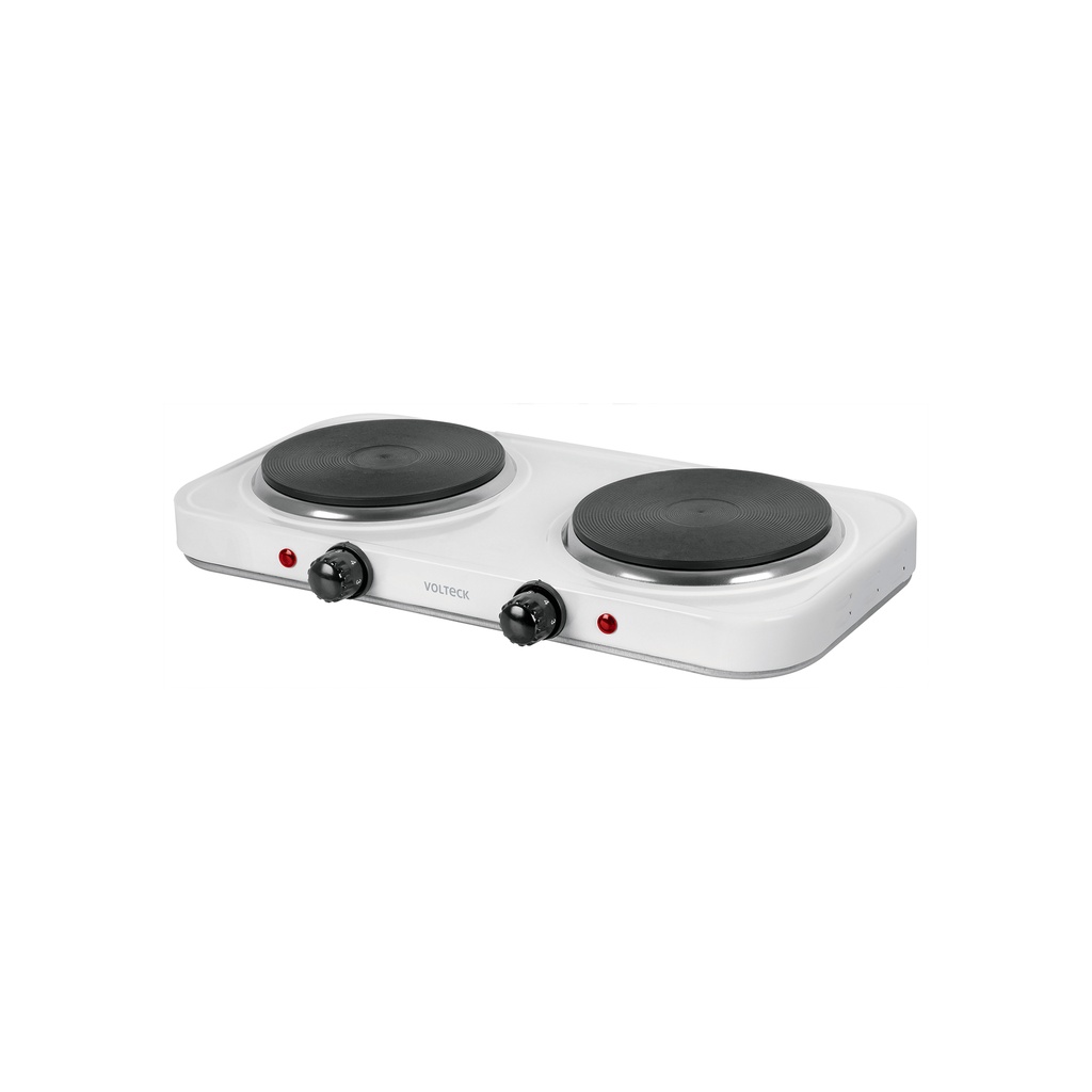 Parrilla eléctrica doble quemador tipo disco, blanca,Volteck