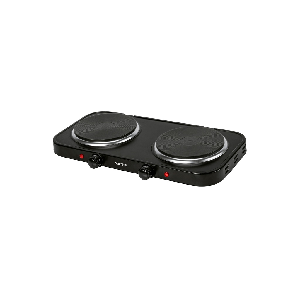 Parrilla eléctrica doble quemador tipo disco, negra, Volteck