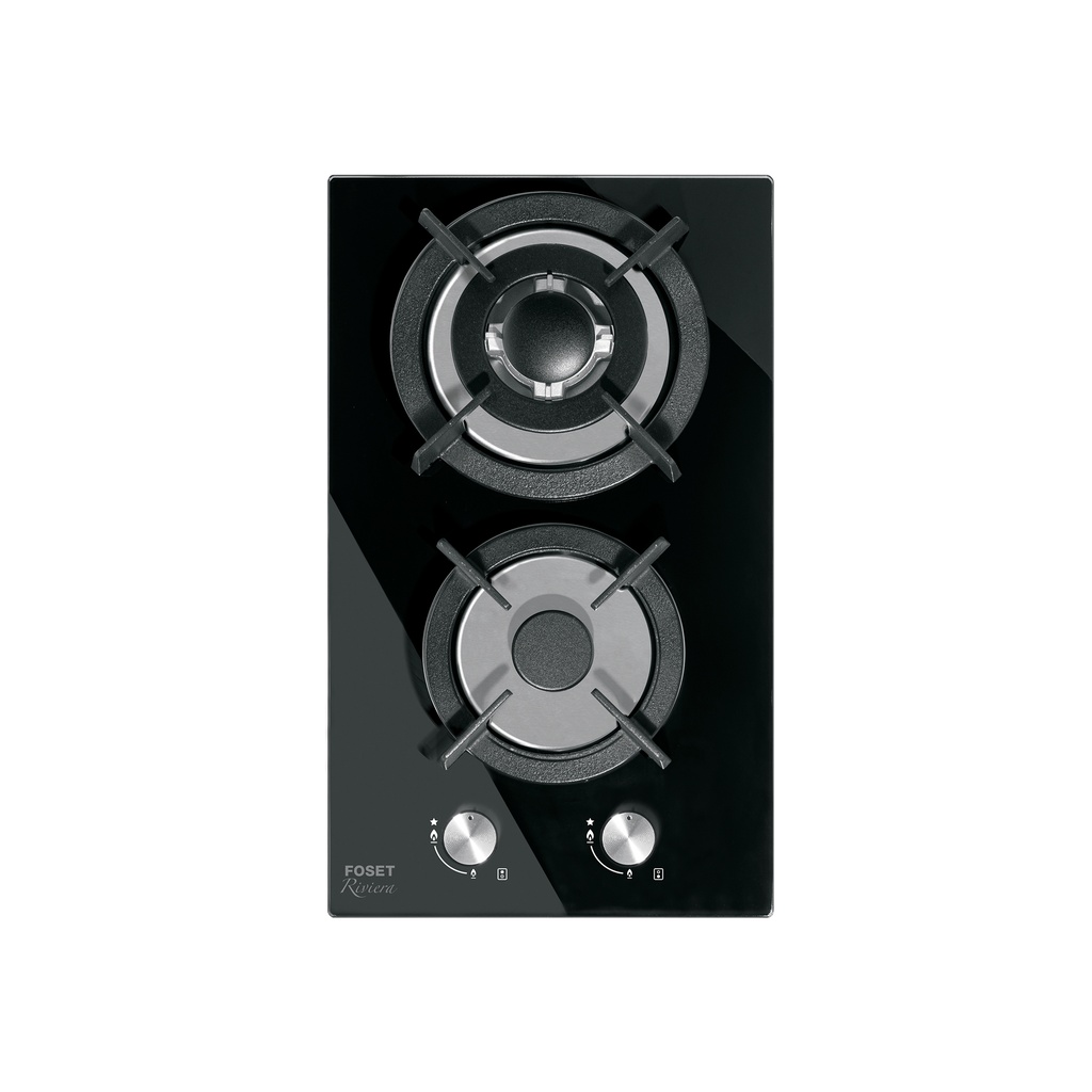 Parrilla gas empotrable 30cm, 2 quem, vidrio negro, Riviera