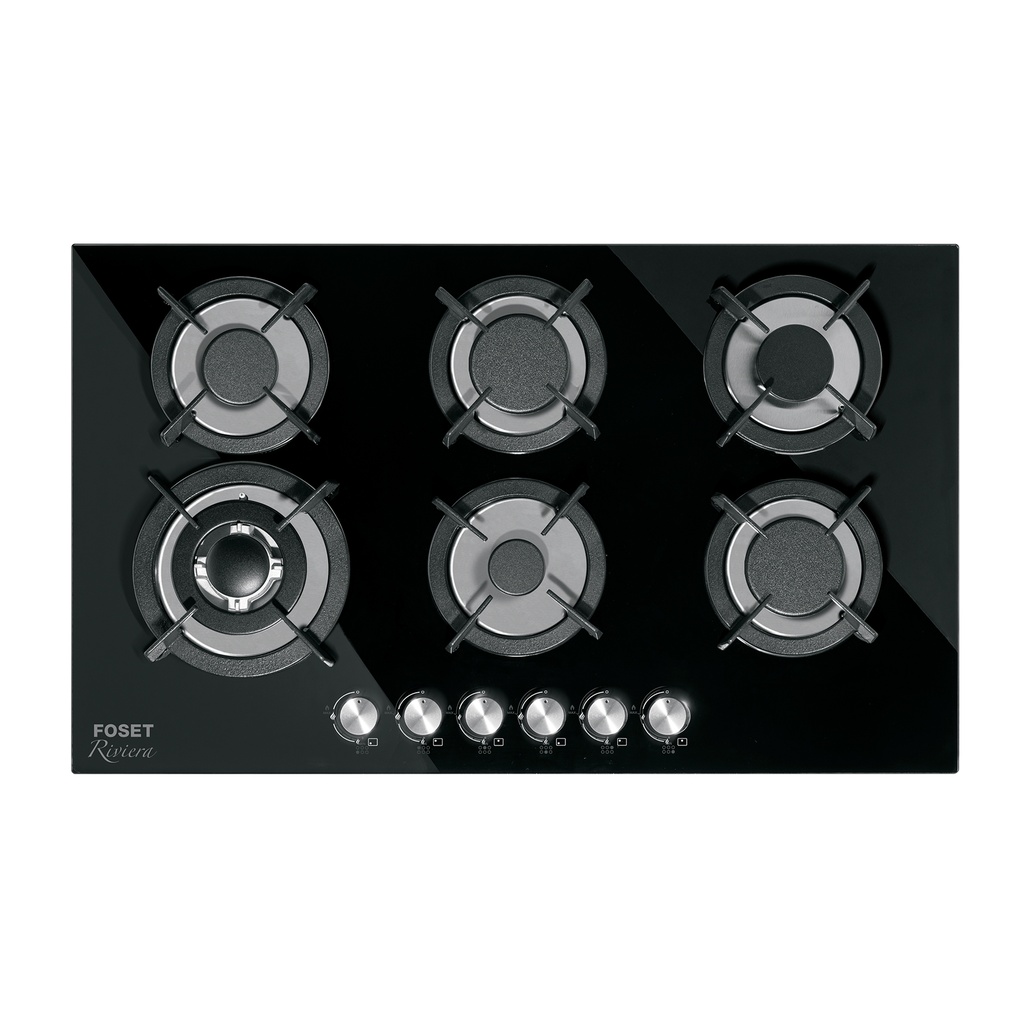 Parrilla gas empotrable 90cm, 6 quem, vidrio negro, Riviera - Pag 544