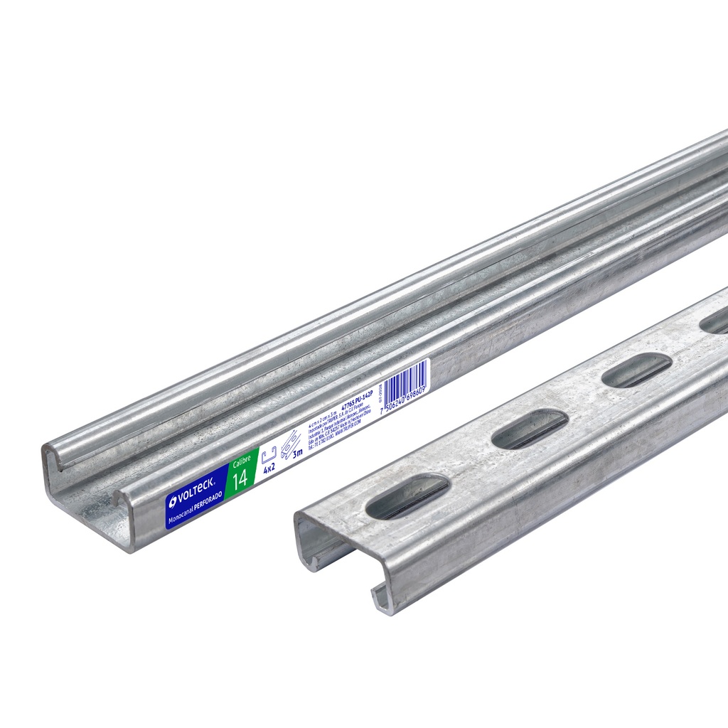 [T47765] Perfil unicanal perforado de 3 m, 4 x 2 cm, cal. 14, Volteck