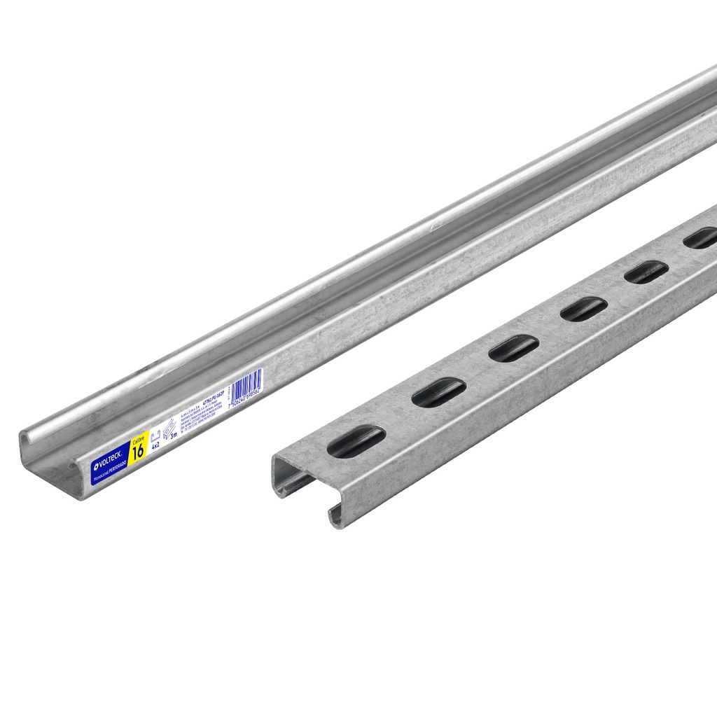 [T47761] Perfil unicanal perforado de 3 m, 4 x 2 cm, cal. 16, Volteck