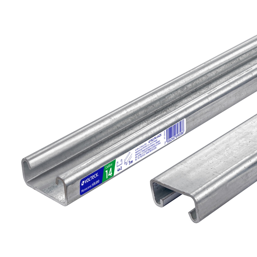 [T47763] Perfil unicanal sólido de 3 m, 4 x 2 cm, calibre 14, Volteck