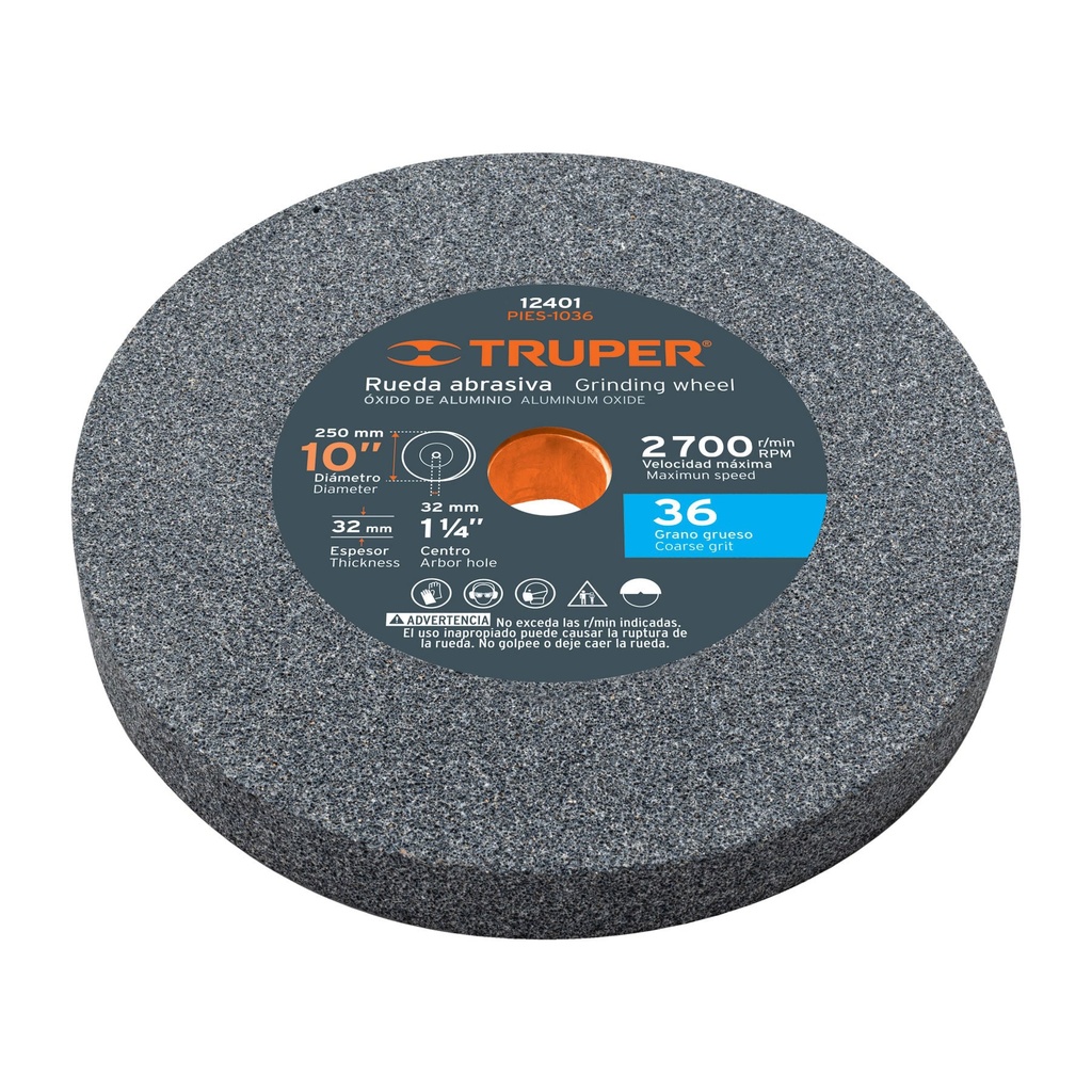 [T12401] Piedra para esmeril 10 X 1-1/4', óxido de aluminio, grano 36