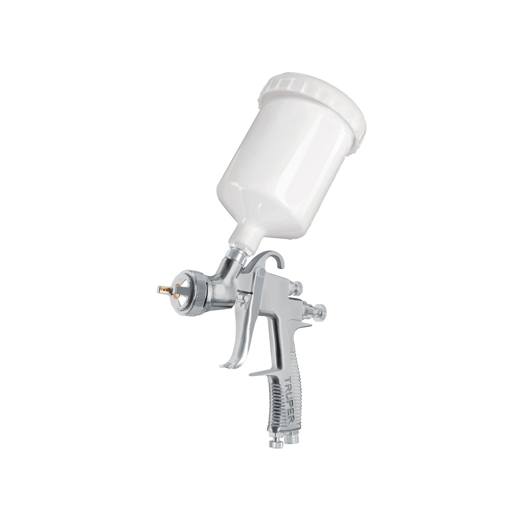 Pistola p/pintar gravedad LVLP vaso plástico, 2 mm, Truper