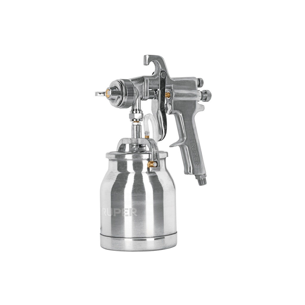 Pistola p/pintar succión HVHP vaso alum, 1.8mm, 2 vál Truper