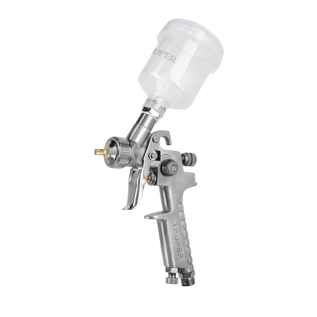 [T11097] Pistola p/retoque gravedad HVLP vaso plástico, 1 mm, Truper