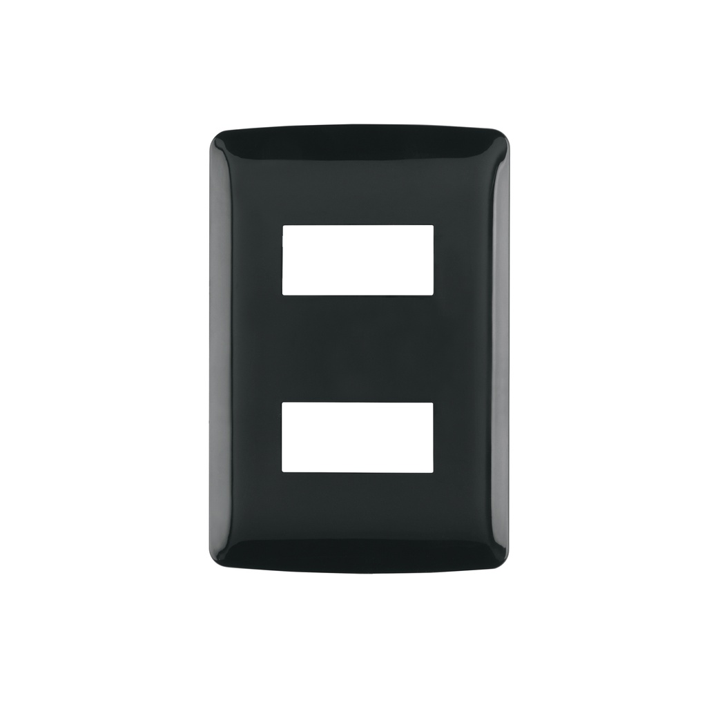 Placa 2 modulos, Italiana, color negro, Volteck