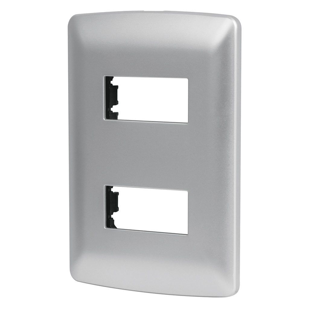 [T46398] Placa 2 módulos de ABS, línea italiana, color plata, Volteck