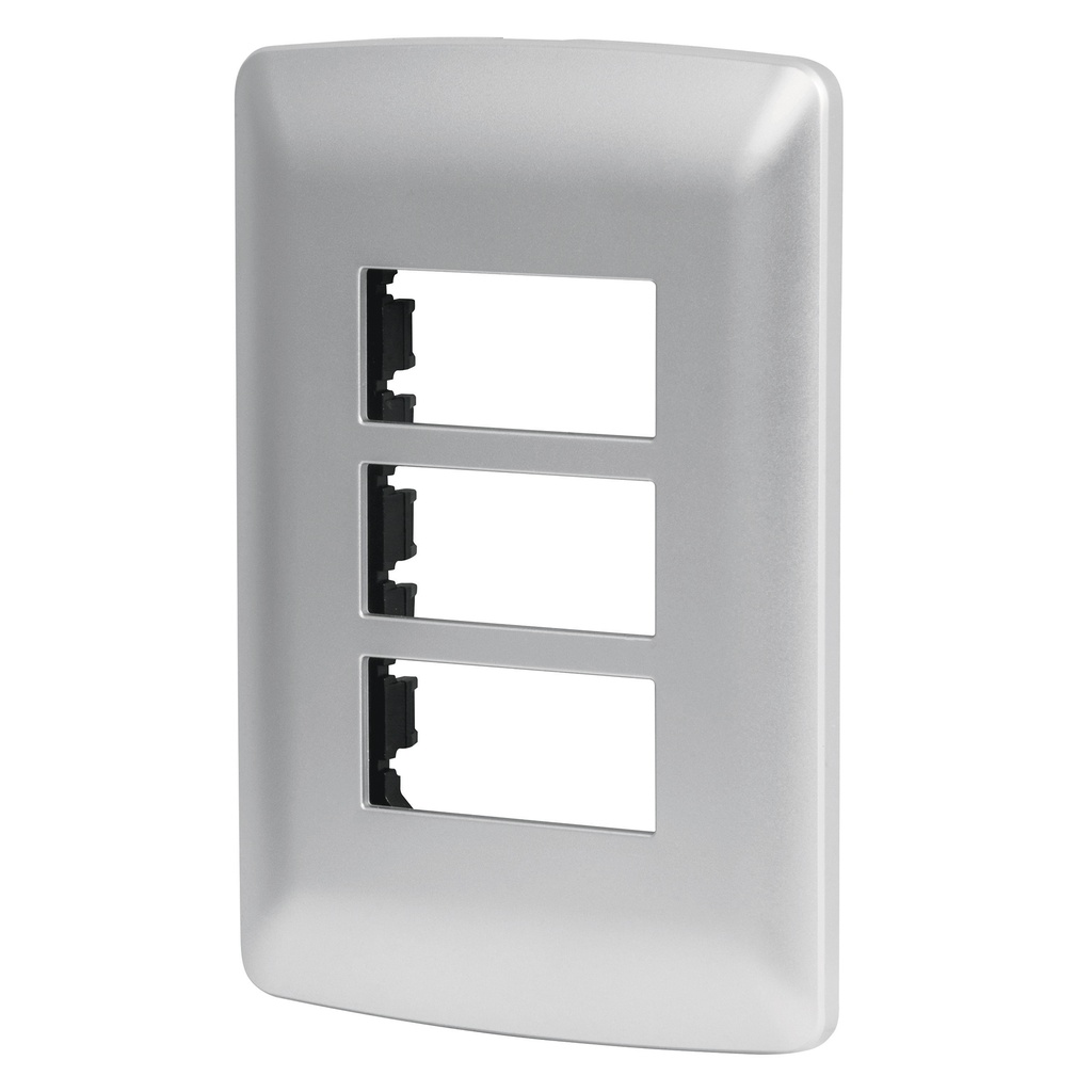 [T46399] Placa 3 módulos de ABS, línea italiana, color plata, Volteck